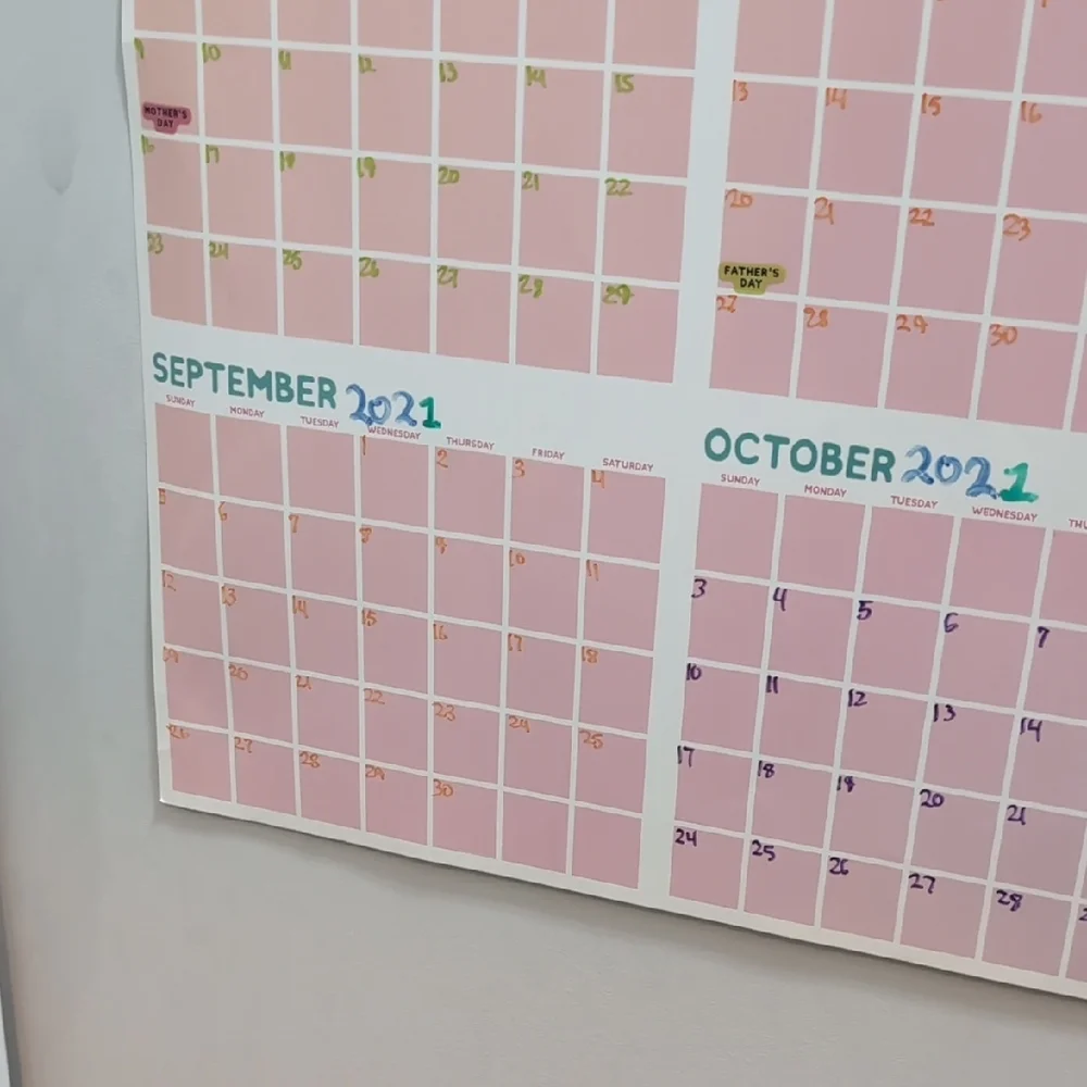 Pink and Blue Wall Calendar